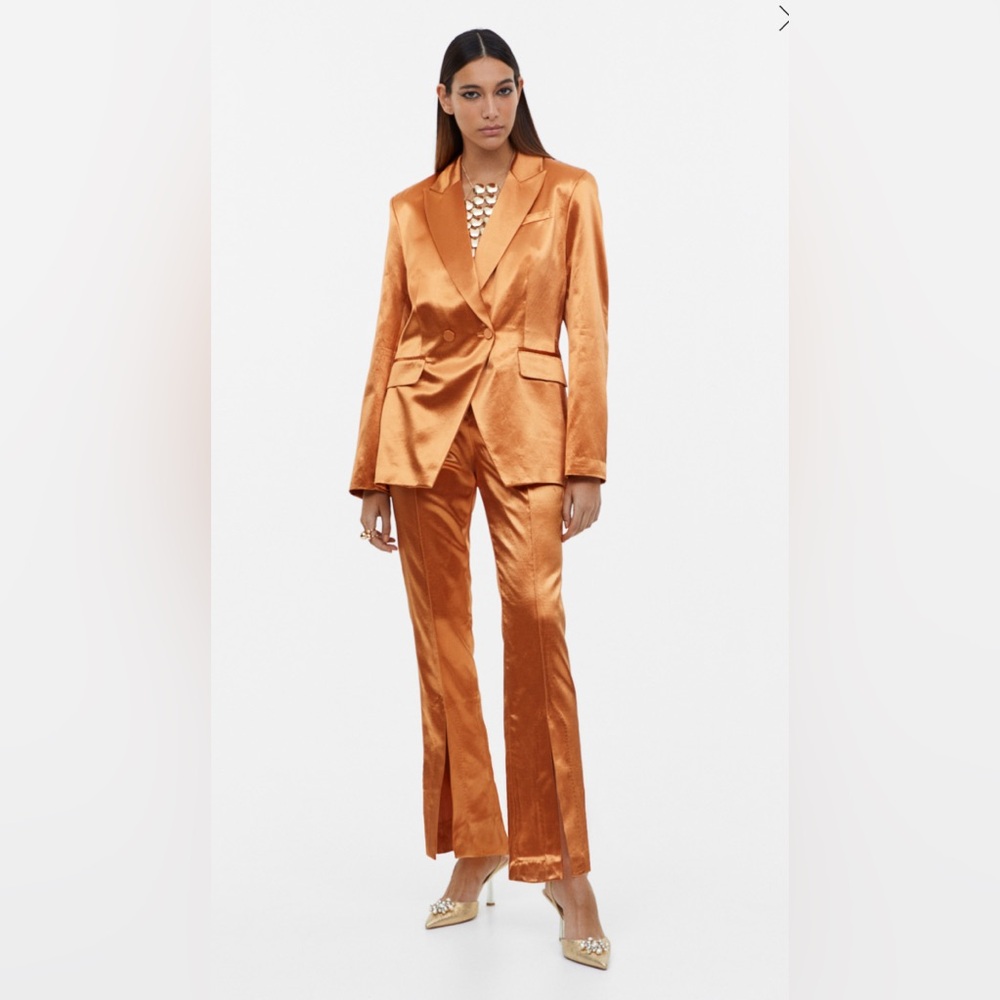H&M Copper Satin Blazer and Trousers Set